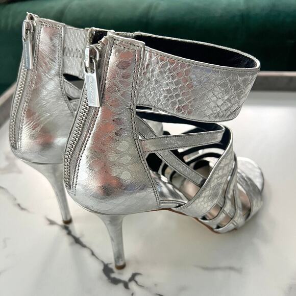 Michael Kors Shiloh Metallic Silver Snakeskin High Heel Sandals Size 9.5 - Picture 6 of 10